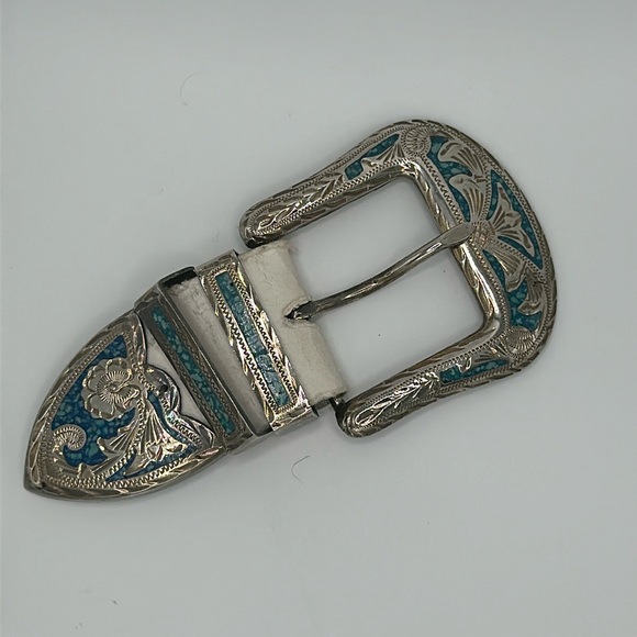 Western core cowboy sterling silver inlayed turquoise belt buckle new - Picture 1 of 5